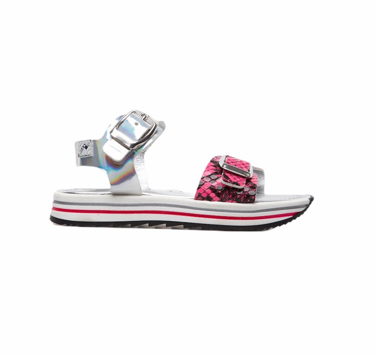 Shoe b 76 Pink Silver Snake Print Sandal