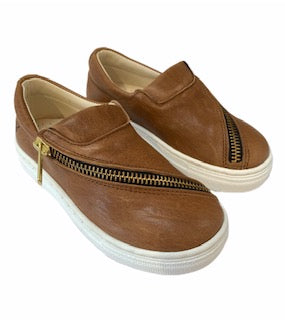 Sonatina Slide Cognac Zipper Slip On Sneaker