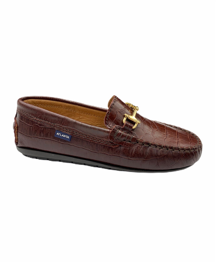 Atlanta Mocassin Brown Crocodile Print Chain Loafer 15938