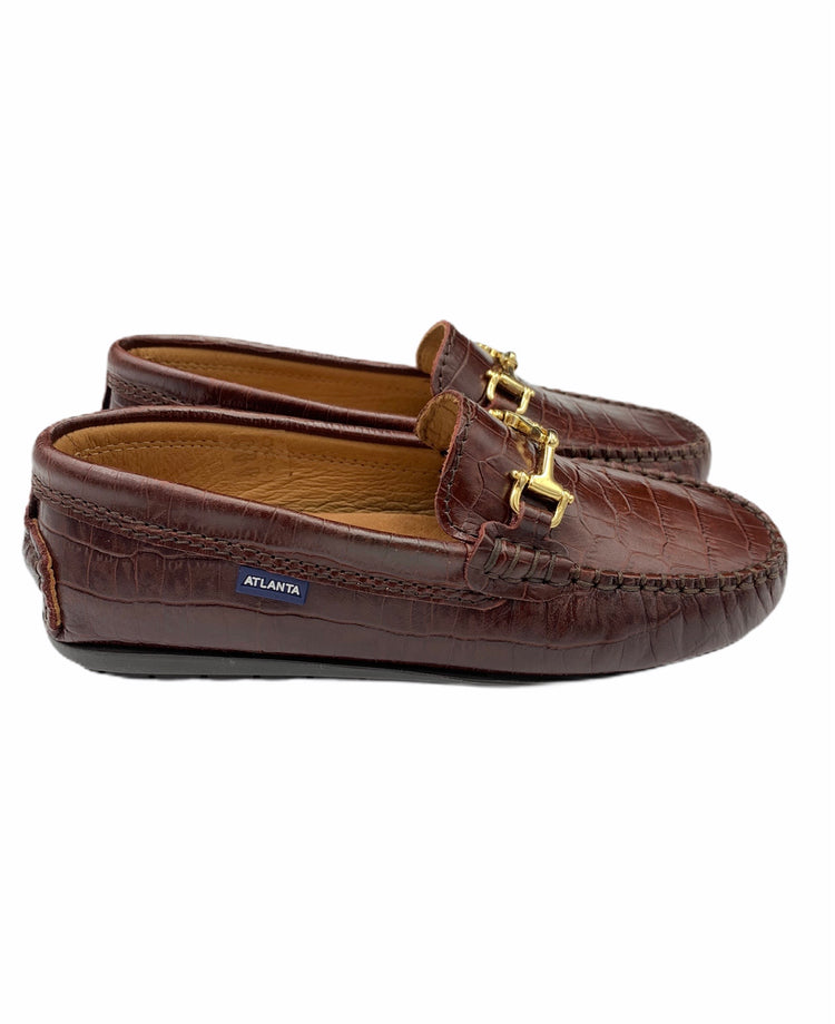 Atlanta Mocassin Brown Crocodile Print Chain Loafer 15938