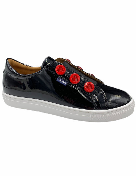 Atlanta Mocassin Black Patent Red Heart Sneaker 16445