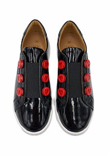 Atlanta Mocassin Black Patent Red Heart Sneaker 16445