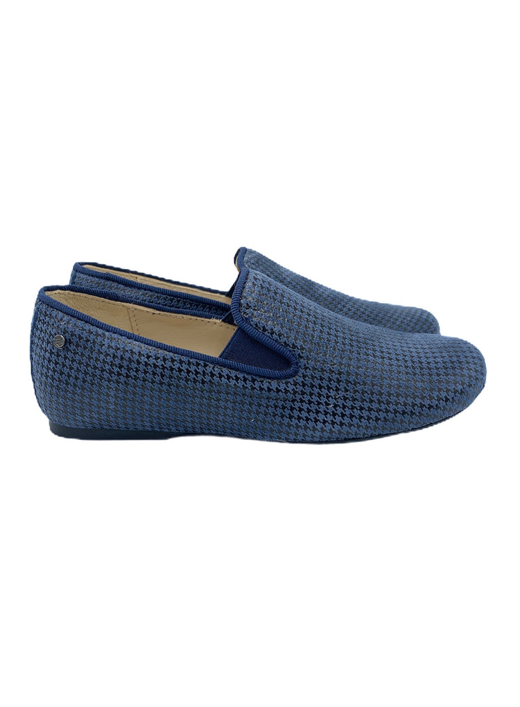 Manuela De Juan Navy Blue Houndstooth Smoking Slip On 2488