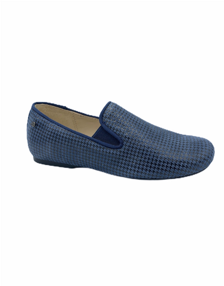 Manuela De Juan Navy Blue Houndstooth Smoking Slip On 2488