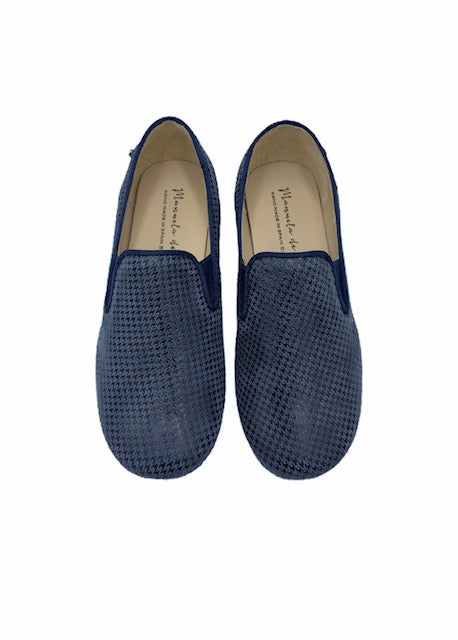 Manuela De Juan Navy Blue Houndstooth Smoking Slip On 2488