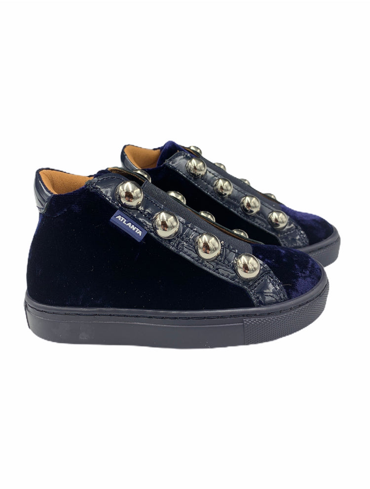 Atlanta Mocassin Navy Velvet High Top Sneaker 16250