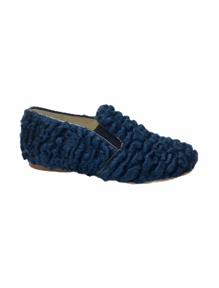 Sonatina David Teal Blue Fur Smoking Slip On