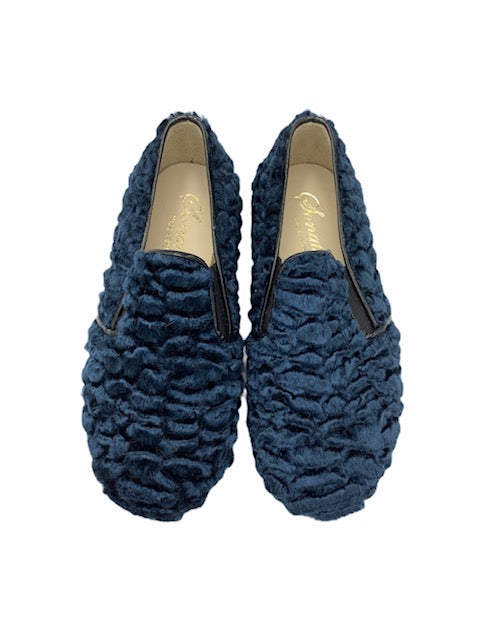 Sonatina David Teal Blue Fur Smoking Slip On