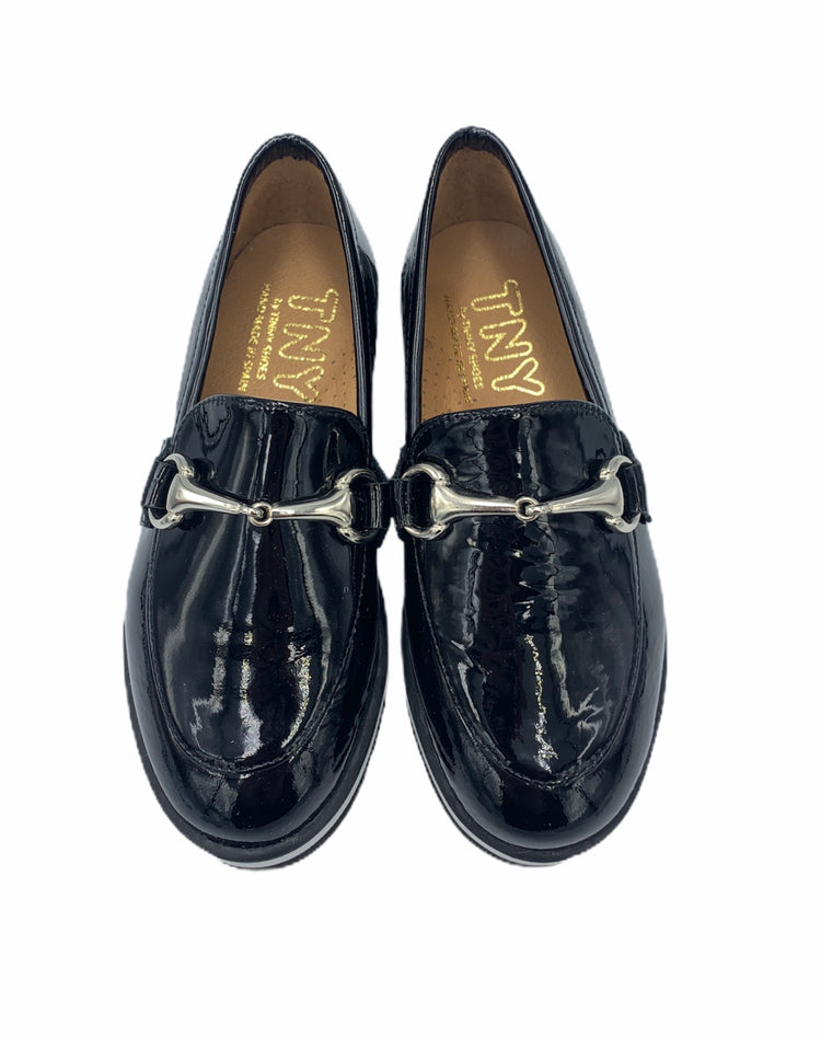 TNY Black Patent Chain Slip On Loafer with Black & White Sole 158607