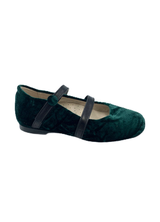 Hoo Green Crushed Velvet Double Strap Mary Jane 3170