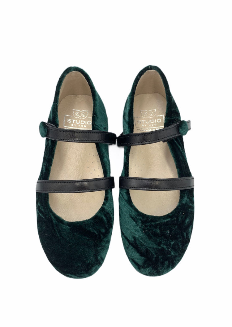 Hoo Green Crushed Velvet Double Strap Mary Jane 3170