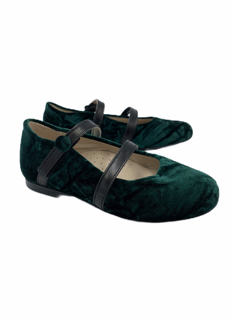 Hoo Green Crushed Velvet Double Strap Mary Jane 3170