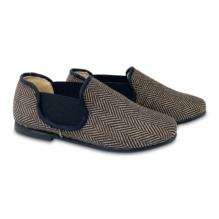 Blublonc Brown Herringbone Smoking Slip On Blu3