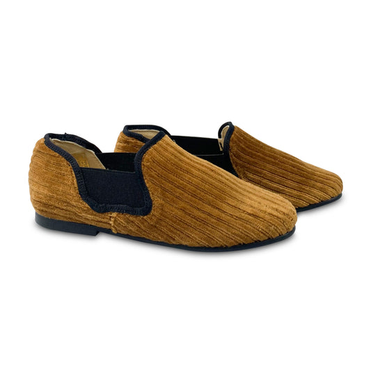 Blublonc Camel Ribbed Velvet Smoking Slip On Blu3