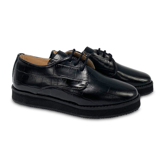 TNY Black Croc Lace Up Oxford 15859