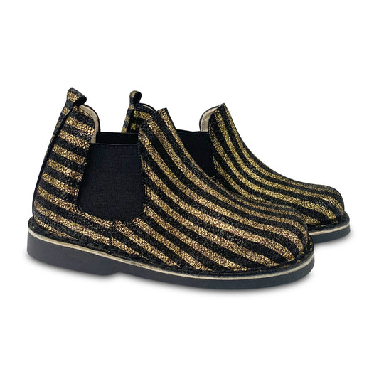 Sonatina Spice Black Gold Stripe Slip On Bootie