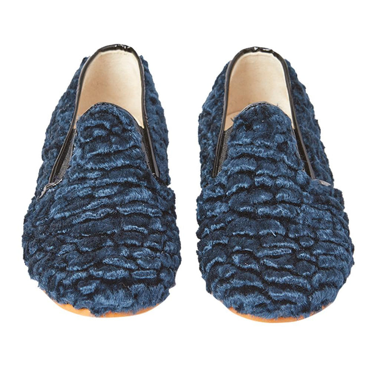 Sonatina David Teal Blue Fur Smoking Slip On