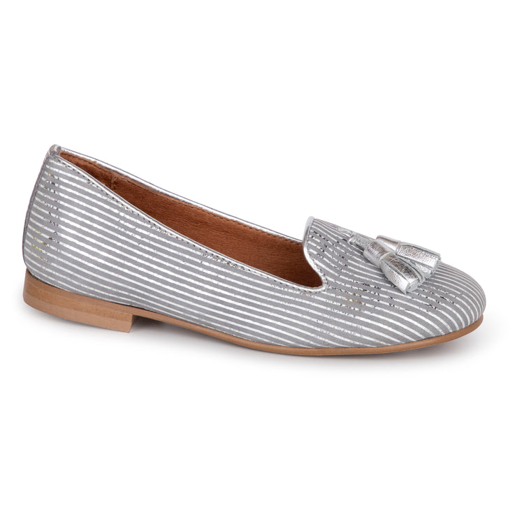 Atlanta Mocassin Silver Stripe Slip On Ballet Flat