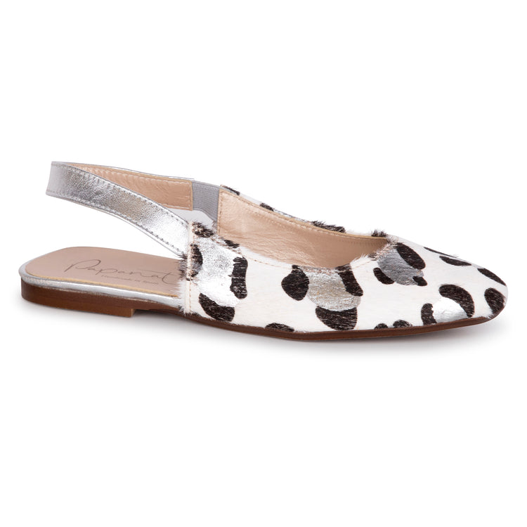 Papanatas Silver Leopard Pony Hair Pointy-Toe Slingback 48005