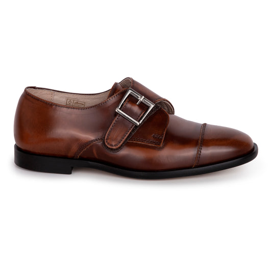 Hoo Brown Hi Shine Monk Strap Dress Shoe *IMPERFECT