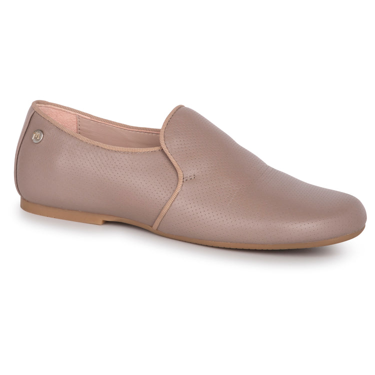 Manuela De Juan Taupe Proforated Leather Smoking Slip On S2707