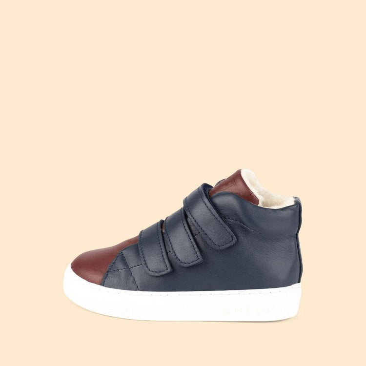 Dulis Navy Burgundy Velcro High Top Fur Lined Sneaker 0450