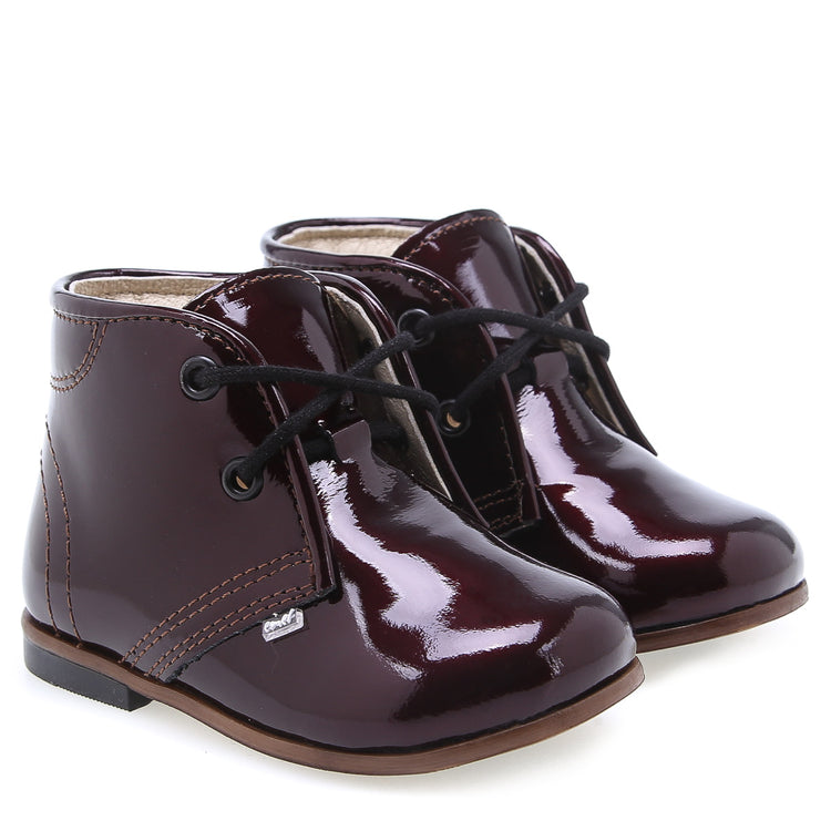 Emel Burgundy Patent Lace Up Bootie 219573