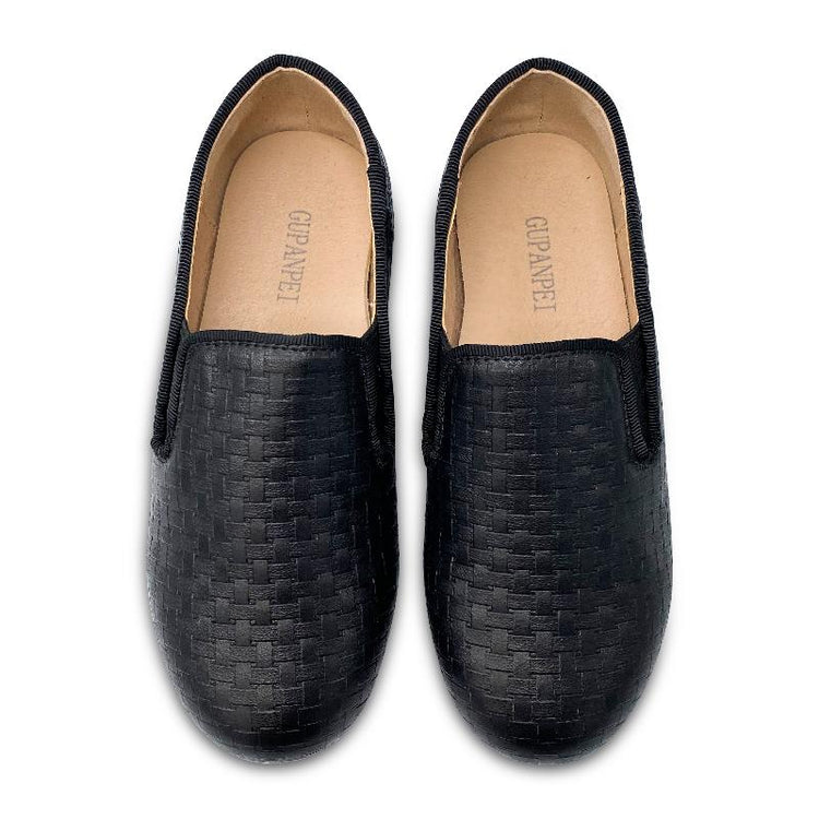 gufanpei-black-woven-basket-weave-shoe-boys