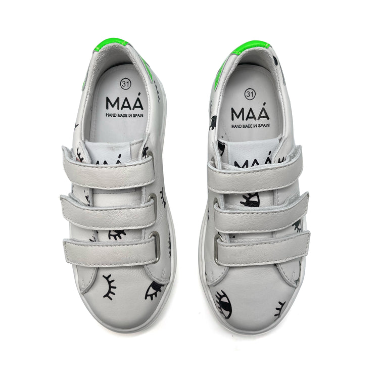 MAA White Eyes Green Star Velcro Sneaker C341