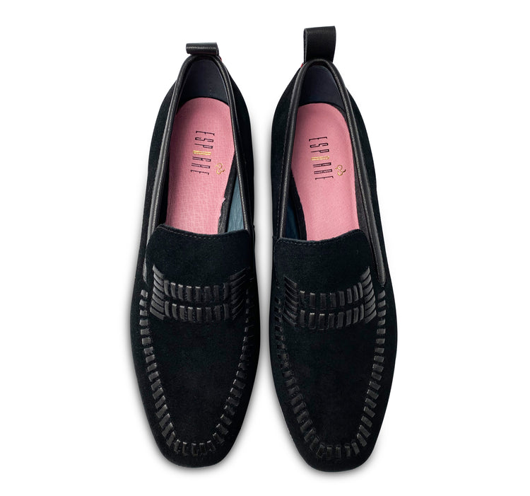 Esporre Tom Black Suede Leather Stich Slip On