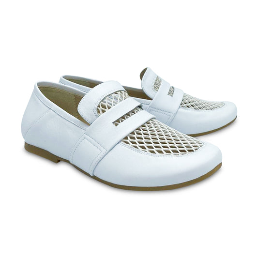 Manuela De Juan Manon White Leather Slip On Penny Loafer S2976