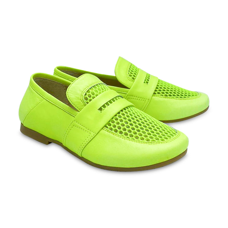 Manuela De Juan Manon Neon Yellow Slip On Penny Loafer S2976