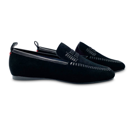 Esporre Tom Black Suede Leather Stich Slip On