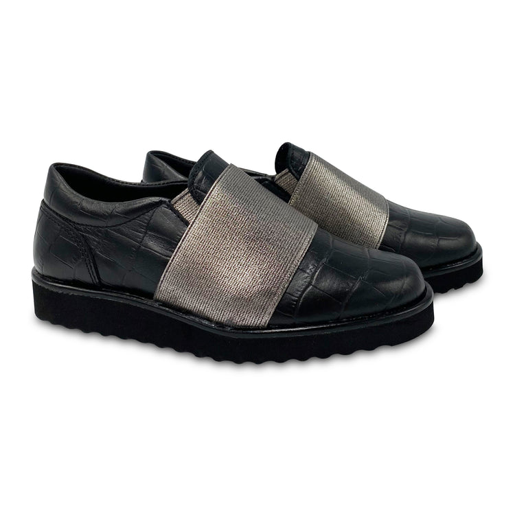 Maria Catlan Black Pewter Platform Slip on 505905