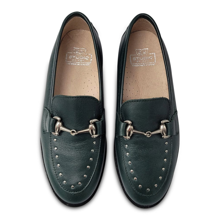 Hoo Pine Green Studded Chain Loafer 3176