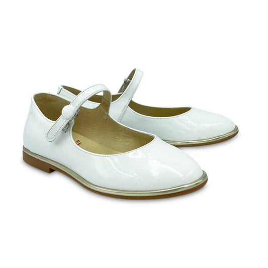 Blublonc Clara White Patent Gold Trim Mary Jane