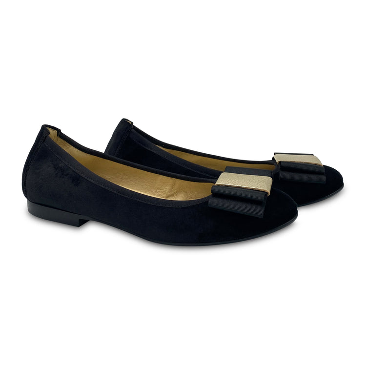 Blublonc Luisa Black Velvet Gold Bow Ballet Flat