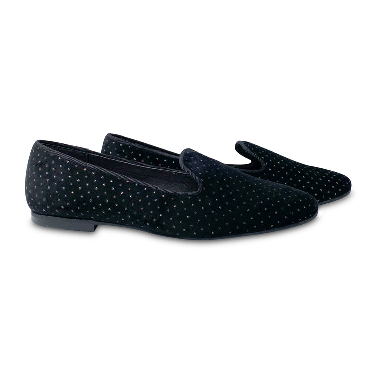 Maria Catlan Black Velvet Polka Dot Shimmer Slip on 505717