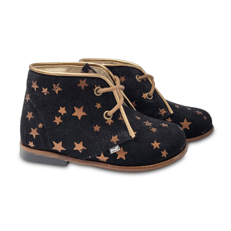 Emel Black Suede Bronze Star Lace Up Bootie 2362