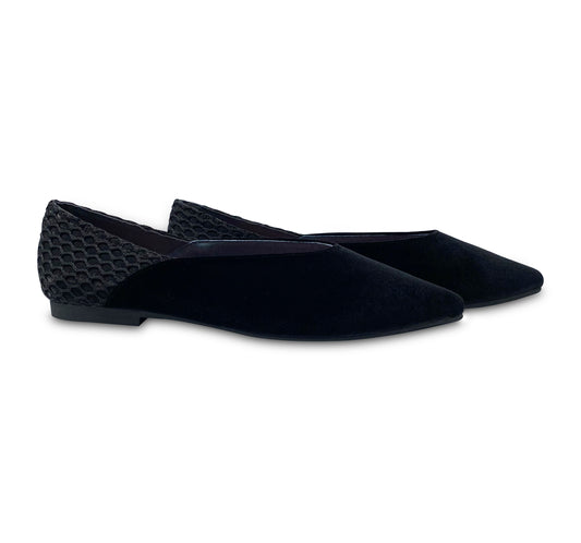 Esporre Rine Black Velvet Net Detail Pointed Slip On