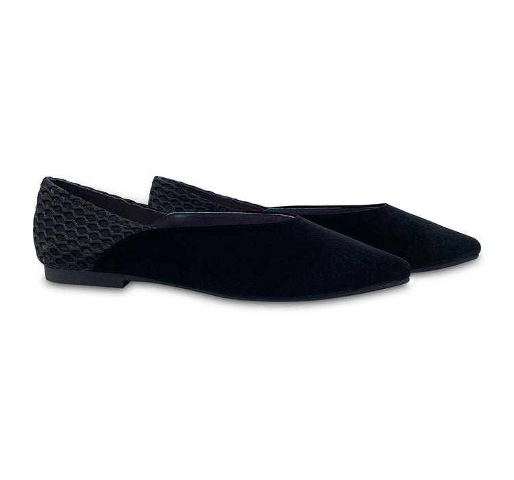 Esporre Rine Black Velvet Net Detail Pointed Slip On