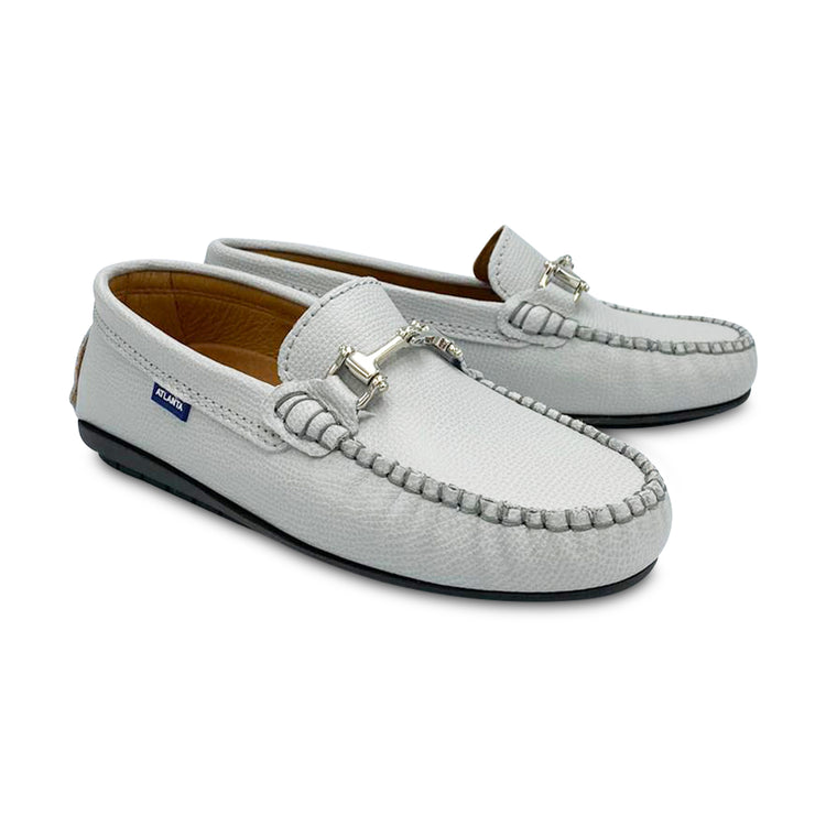 Atlanta Mocassin Light Grey Leather Silver Chain Slip On Loafer 18847