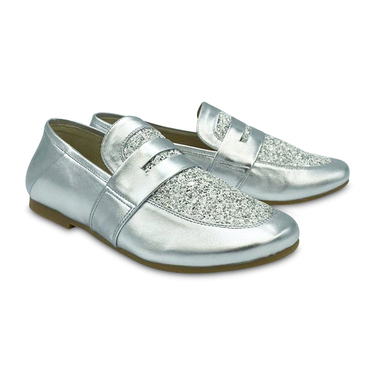 Manuela De Juan Manon Silver Cosmos Glitter Slip On Penny Loafer S2976