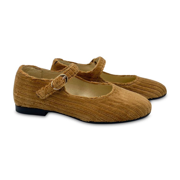 Blublonc Ciara Camel Ribbed Velvet Mary Jane