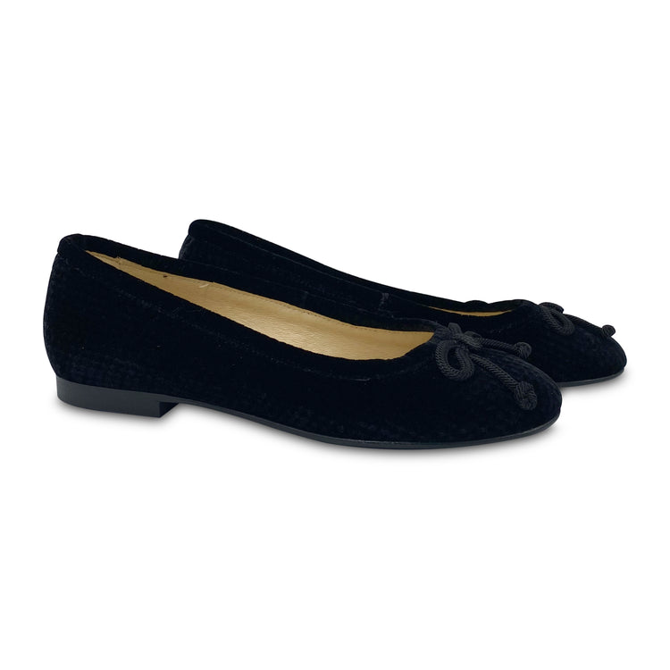 Blublonc Lana Black Cubed Velvet Ballet Flat