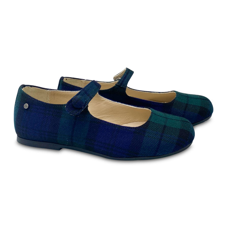 Manuela De Juan Navy Green Plaid Mary Jane S2108