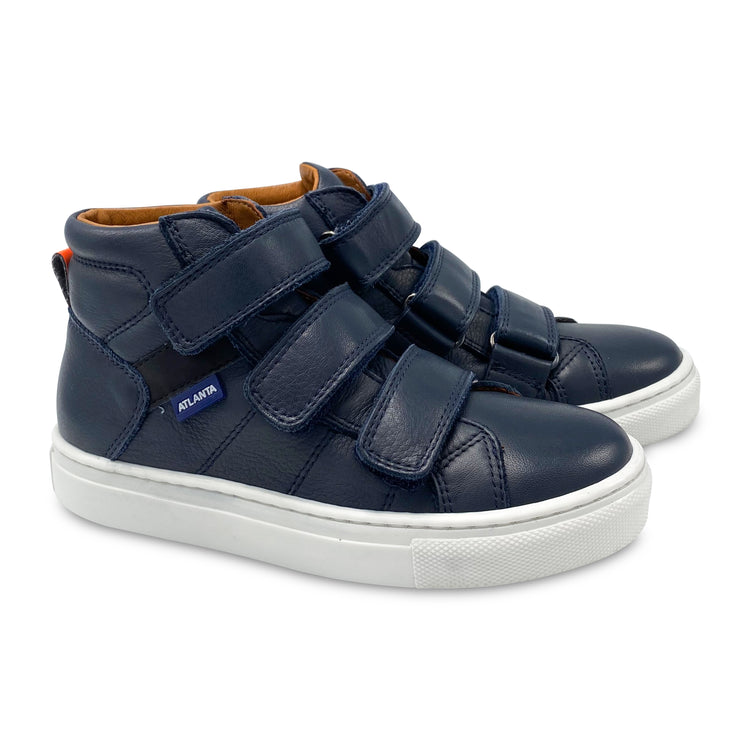 Atlanta Mocassin Navy and Orange Velcro Hi-Top Sneaker 872