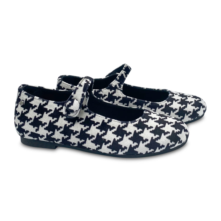 Manuela De Juan Black White Velvet Houndstooth Mary Jane S2970