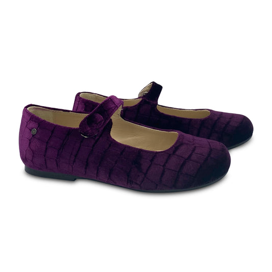 Manuela De Juan Plum Crocodile Velvet Mary Jane S2108