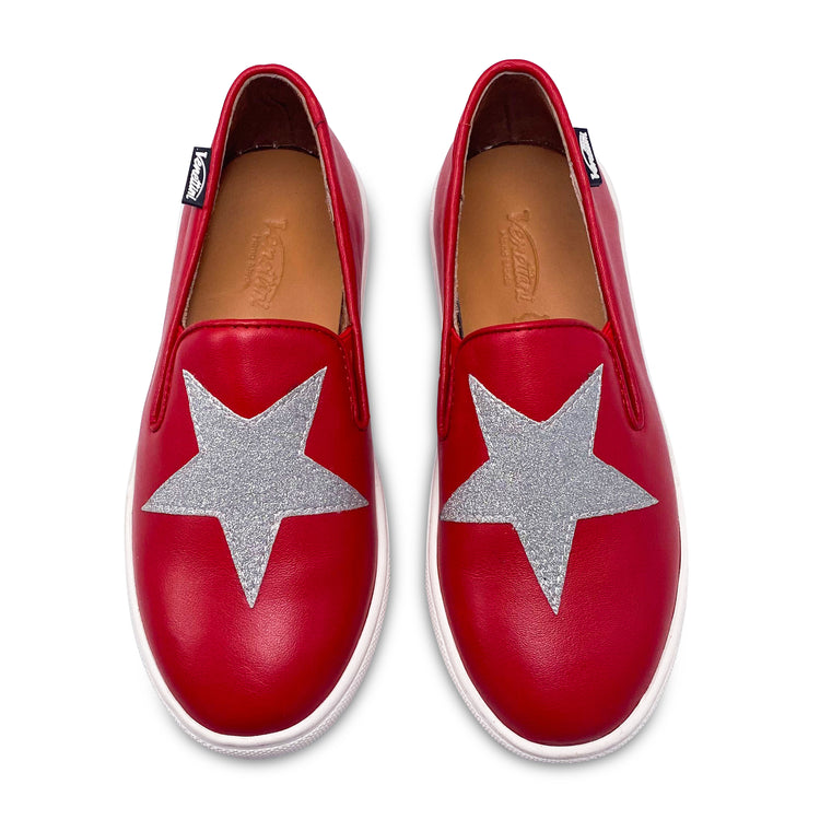 Venettini Erin Red Silver Star Slip On Sneaker